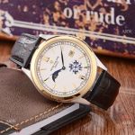Patek Philippe Calatrava Copy Watches Gold Bezel Black Leather Band